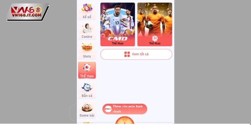 Thể thao VN168 được yêu thích top 1 châu Á