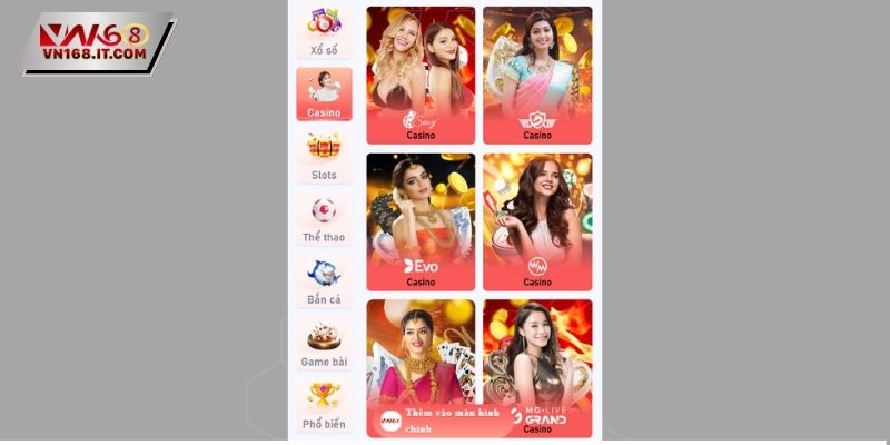 Tổng quan về sảnh casino trực tuyến VN168