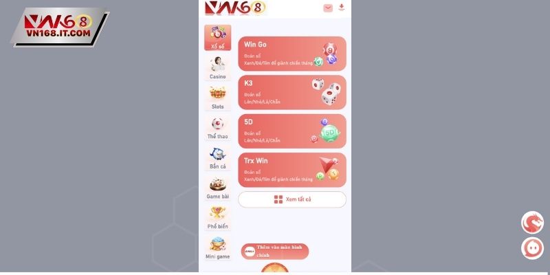 Nhà cái VN168 có nhiều trò chơi hay