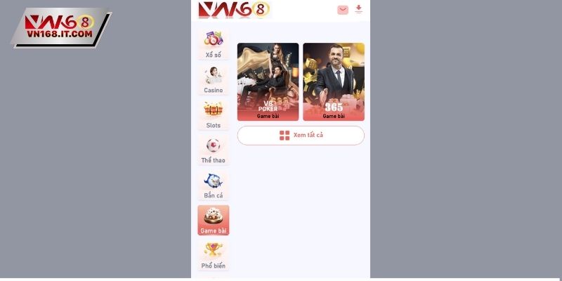 Vô số trò chơi đánh bài hay tại VN168